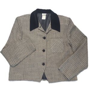 Vintage Words Womens L  Blazer Houndstooth Tweed Velvet Collar USA